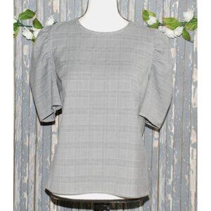 14th & Union Blouse Top Size M Houndstooth Plaid Puff Half Sleeve Dark Academia